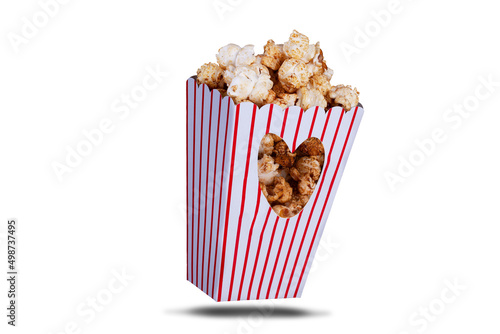 popcorn snack box with heart isolated on white photo