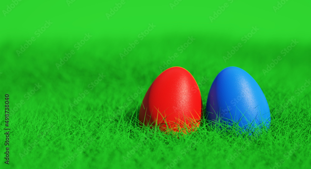 abstract colored easter egg in lawn - 3D Illustration