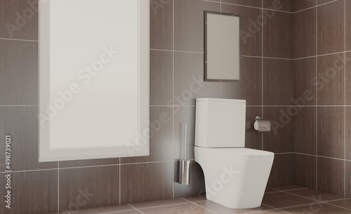 Scandinavian bathroom  classic  vintage interior design. 3D rendering.. Mockup.   Empty paintings
