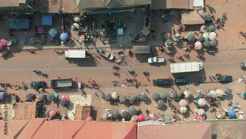 top-down aerial shots of the main street in Gompa City (Ganta), Liberia photo