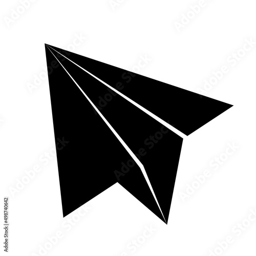 紙を折って作った飛行機の白黒イラスト。メールの送信アイコン。送る、飛ばすを表す記号。