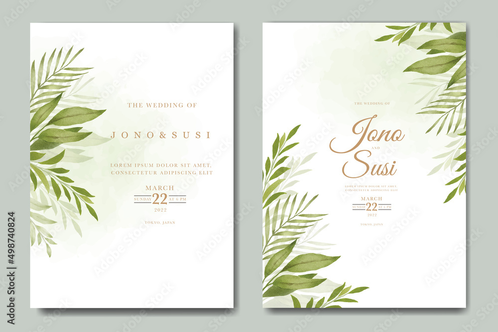 Greenery leaves wedding invitation card set