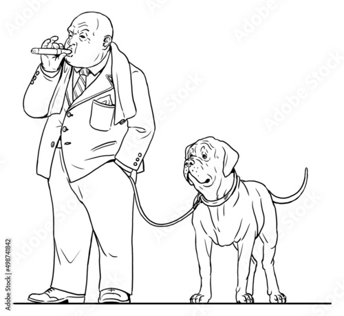 Slika na platnu A capitalist with the dog. Rich banker drawing.