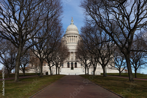 Empty Path Lined with Trees to the Rhode Island State House in Providence Rhode Island