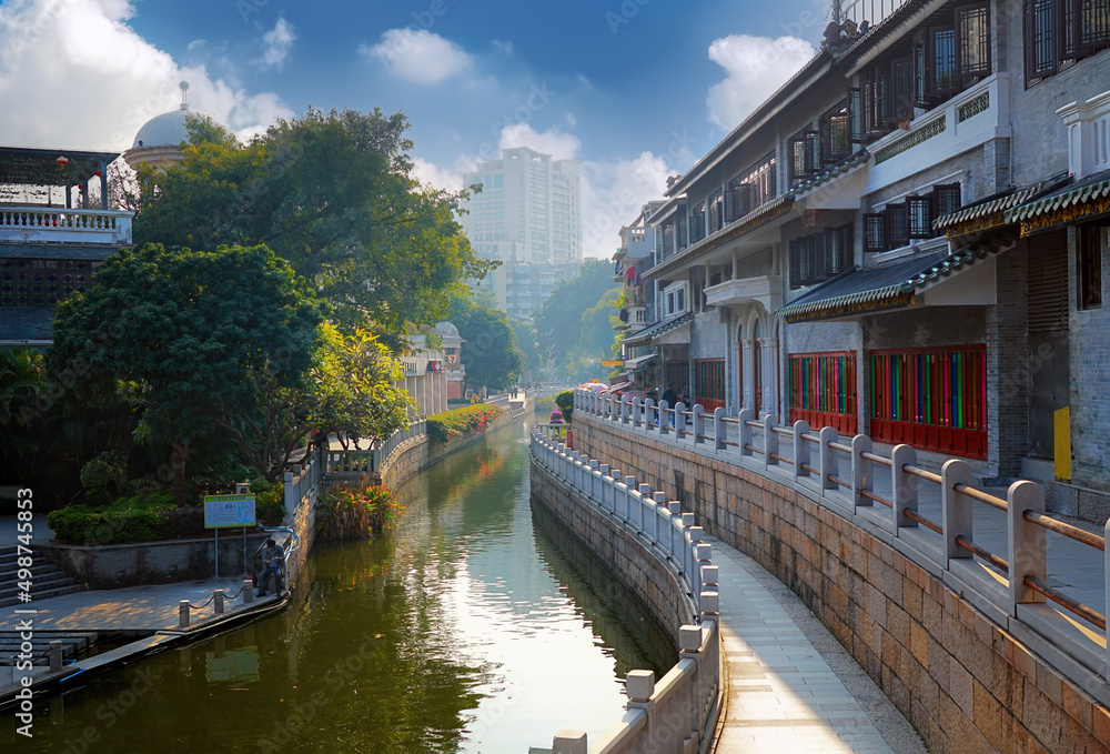 Guangzhou city, China. Lychee Bay, Xiguan Antique City is an area in the Liwan district, which was located west of the old walled city. View from Longjin Bridge.