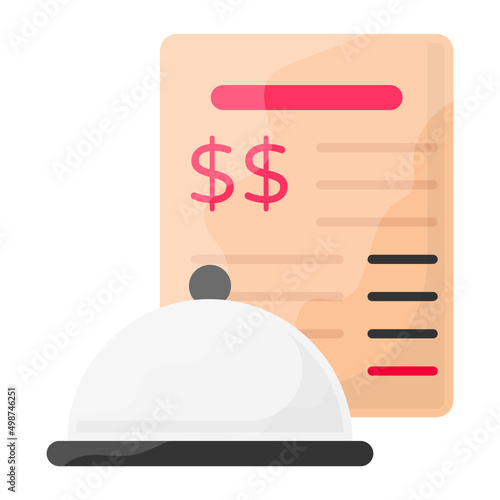 silver dish cover with Invoice vector color icon design, Retail Food delivery service symbol, Touch less Meal Courier Sign, Grocery pickup stock illustration, Pay Your Lunch Bill Concept, 