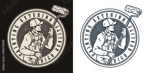 Exterior painting monochrome round label