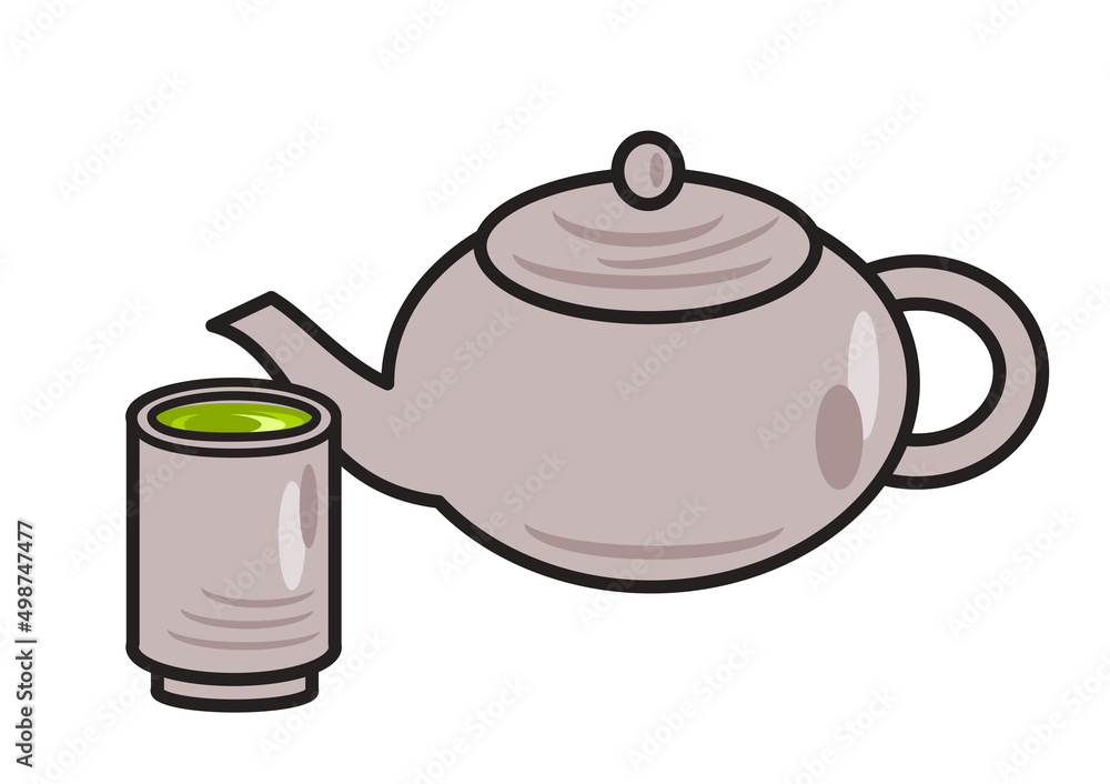 Obraz premium 急須とお茶の入った湯飲み