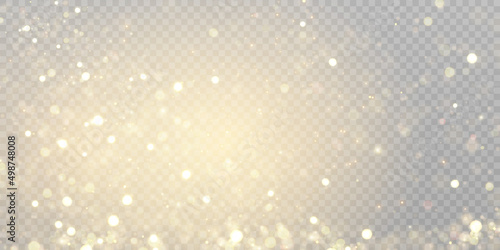 Golden glow effect, glare, explosion, sparkle, sun glare, sparks and stars on transparent background