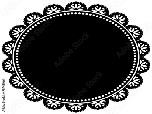 花柄レースの楕円形フレーム　横位置　ブラック