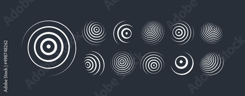 3D geometric striped rounded shape. Sphere. Abstract element for print or design. Wifi sound signal connection or sound radio wave. Black and white optical art. Vector illustration. photo