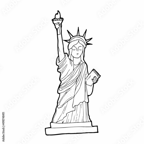 Sketch of Statue of Liberty, New York City, United States. Modern vector illustration concept. Fully editable outlines, saved brushes and layers.
