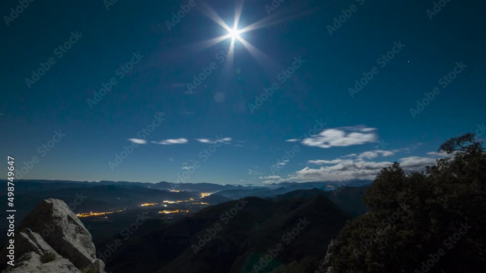 Time lapse scene of Lunar eclipse in La Garrotxa, Girona, Spain. 21 january 2019