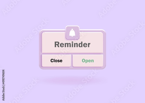 Pink reminder in 3d design mockup. Notifications. Web banner.