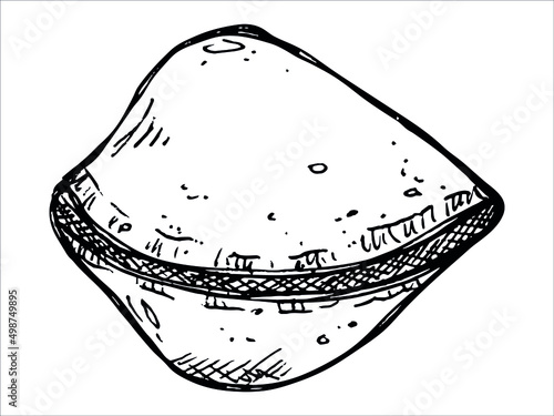 Vector hand drawn chinese fortune cookies isolated on white backgrounds. Food illustration. Crisp cookie with a blank piece of paper inside. For print, web, design, decor, logo.