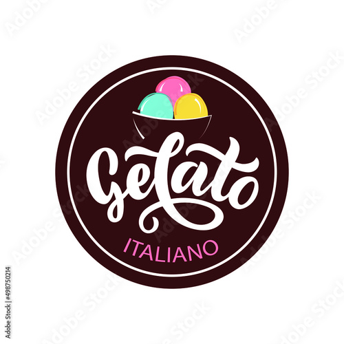 Gelato hand drawn text. Modern brush calligraphy, lettering typography. Template for cafe, menu. Design for logo, badge, sticker, label, emblem, stamp. Vector illustration isolated on white background