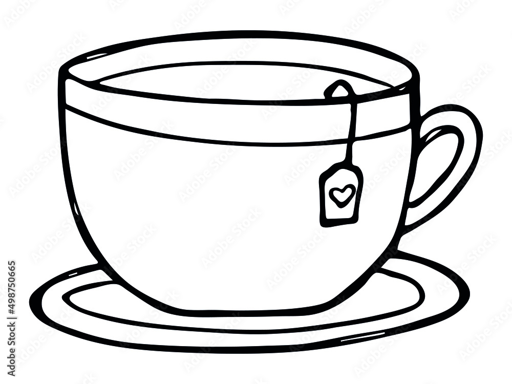 Cute cup of tea illustration isolated on a white background. Simple mug clipart. Cozy home doodle.