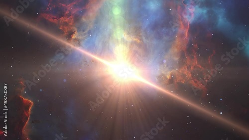 4k Space flight to nebula clouds and bright stars, great universe photo