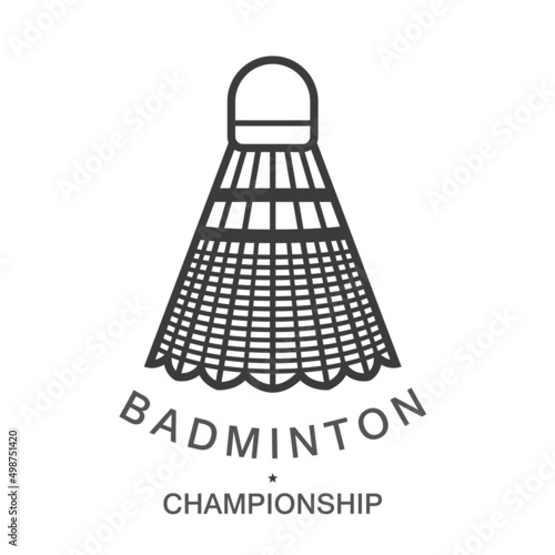 Badminton emblem with feather shuttlecock, summer sports symbol, vector