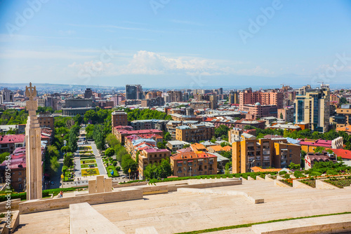Aerial view of Yerevan city from the Cascade art complex viewpoint in Yerevan, Armenia
