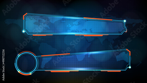 abstract futuristic background of blue glowing technology sci fi frame, hud ui, lower third button bar