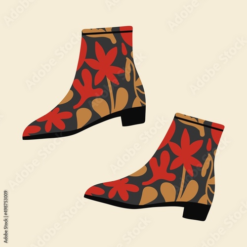 Lovely women's cowboy boots. Shoe pairs. Hand drawn colorful trendy vector set. All elements are isolated.