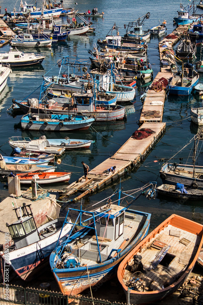Colorful fishing boats in the port of Algiers, Algeria