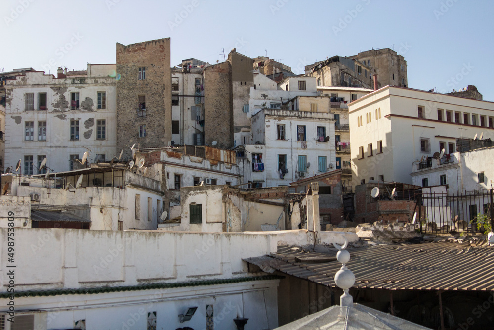 Historical district of Algiers city - Casbah, Unesco World Heritage Site. Old shabby architecture of Algiers, Algeria