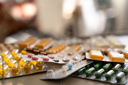 Pharmaceuticals antibiotics pills medicine in the home space with copy space © Iren Moroz
