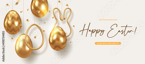 Easter Holiday background with golden decor elements. Vector illustration.
