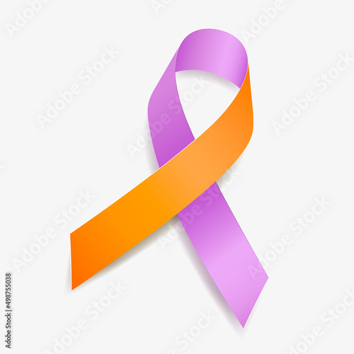 Lavender and orange ribbon awareness Eczema, Psoriasis, Psoriatic Arthritis. Isolated on white background. Vector illustration