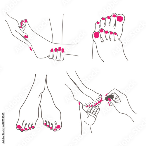 Woman pedicure illustration - Handdrawn line art style - nailpolish, hands and feet care