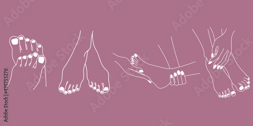 Woman feet care illustration - Handdrawn line art style - nailpolish, hands and feet