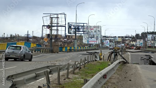 Bucha Gostomel. April 12, 2022 War in Ukraine. Bombed bridge by Russian missiles photo