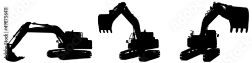 Vector set of the excavator's silhouettes isolated on white background. Flat style illustration