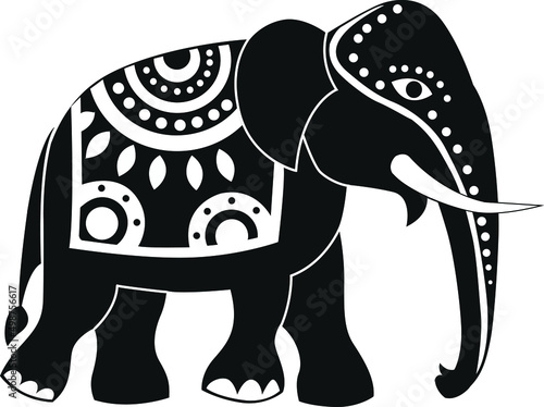 Indian, Sri Lankan tusker elephant, tribal totem animal decorative vector illustration for decorations, coloring pages