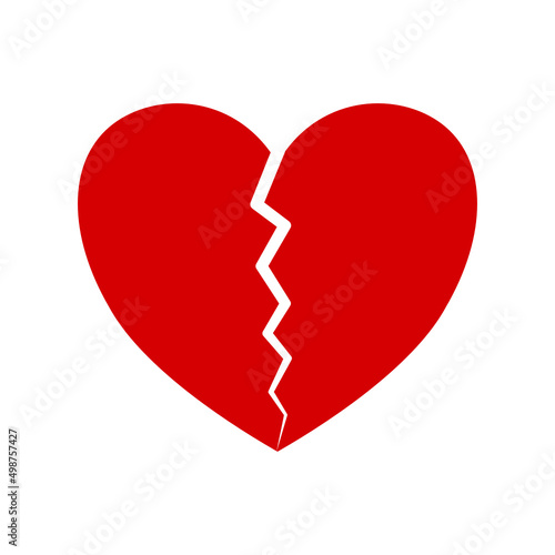 Red Broken heart icon on white background.