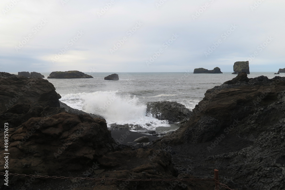 Black beach and the tide in Iceland