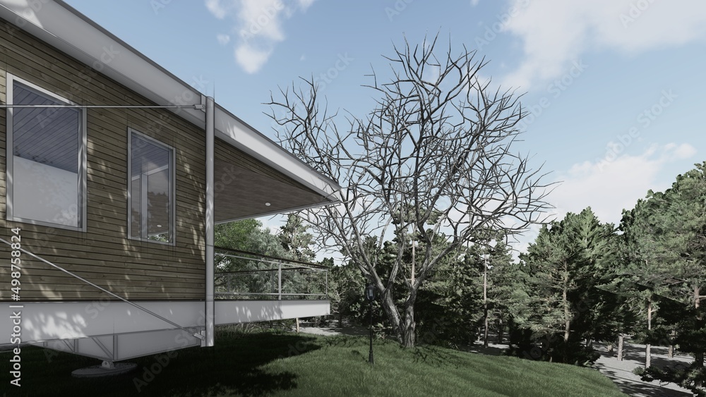 Fototapeta premium outdoor home architectural sketch 3d illustration