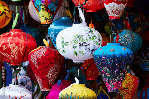 Traditional lanterns on the market  different colored lanterns