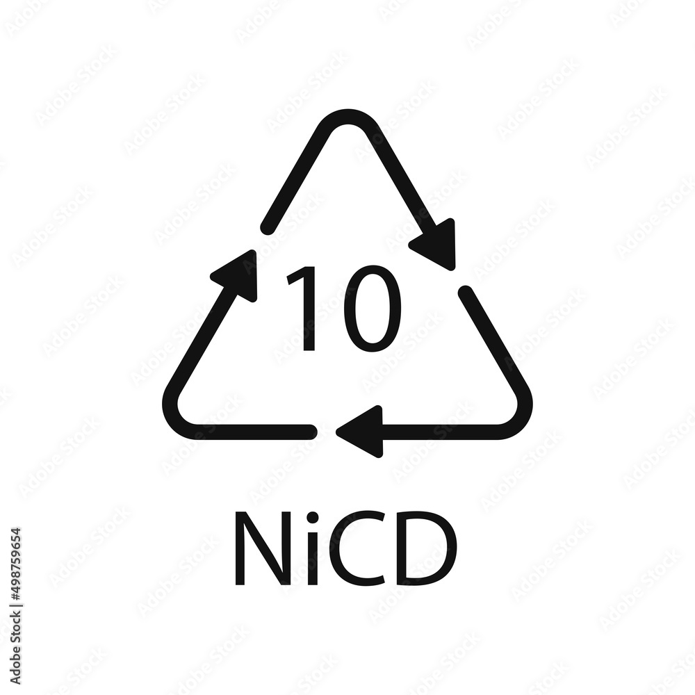 Battery recycling code 10 NiCD . Vector illustration Battery recycling code 10 NiCD . Vector illustration
