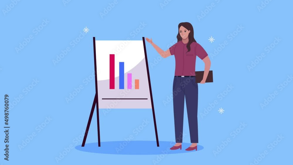 elegant businesswoman worker with statistics animation elegant businesswoman worker with statistics animation