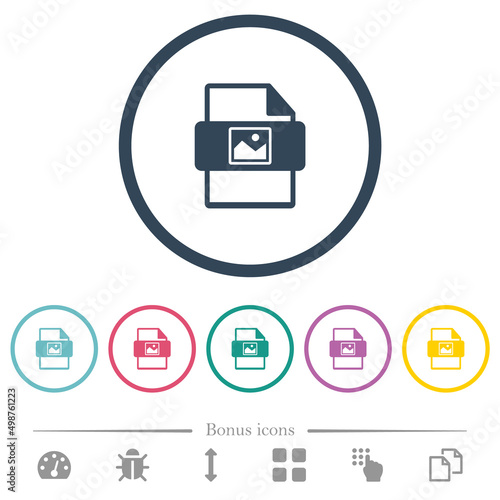 Image file type flat color icons in round outlines