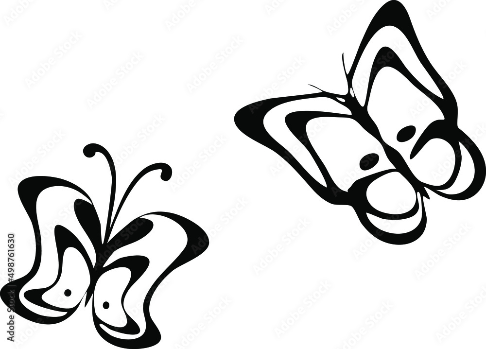 Two cute hand drawn doodle flying butteerlies with spreading wings Two cute hand drawn doodle flying butteerlies with spreading wings