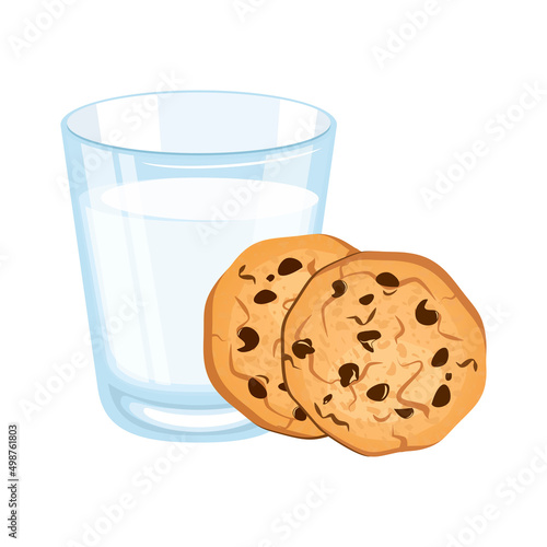 Glass of milk and chocolate chip cookies icon vector. Cookies and milk icon vector isolated on a white background. Sweet breakfast design element
