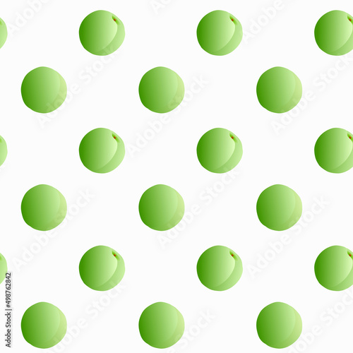 白い背景に緑色のウメの果実の水玉模様のシームレスパターン
