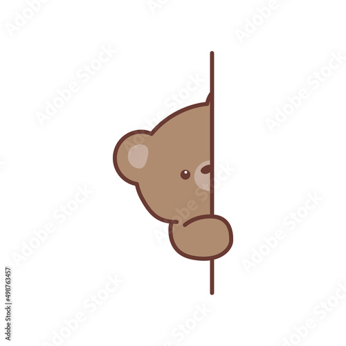 Cute brown bear peeking cartoon, vector illustration
