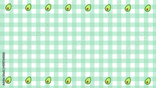 cute green gingham with avocado decoration, plaid, checkered, tartan pattern background