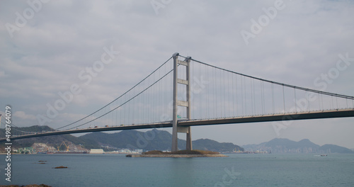 Tsing Ma Suspension bridge in Hong Kong city