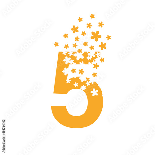 Number 5 dissolves into a cloud of flowers